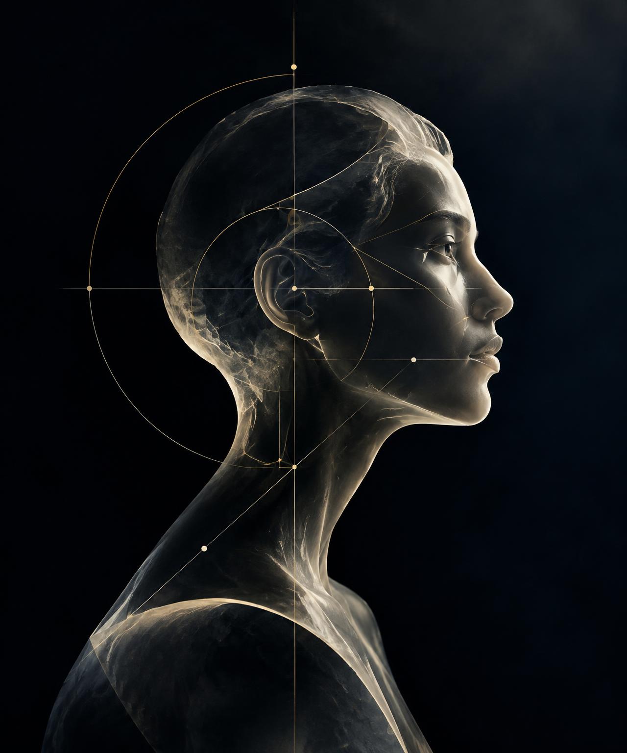 Portrait artistique aux lignes géométriques dorées
